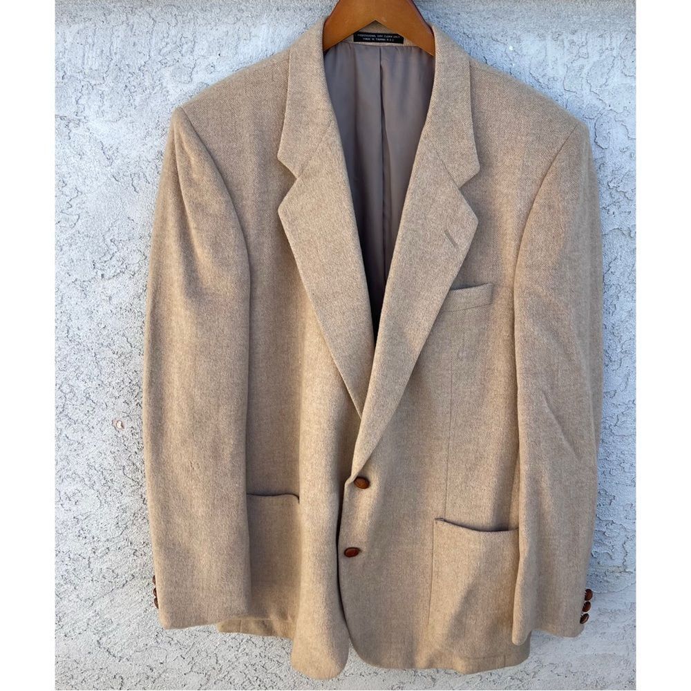 VNTG 90s Sport Coat Men 44L Beige Blazer 100% Baby Camel Hair Minimalist Preppy